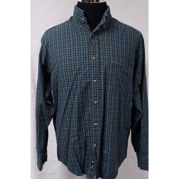 Dockers Men Large Green Blue Stripe Long Sleeve Button Up Embroidered Logo Shirt - Picture 1 of 11